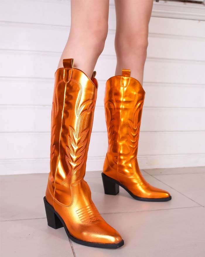 franco banetti metalic cowboy boots orange