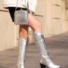 franco banetti metalic cowboy boots silver